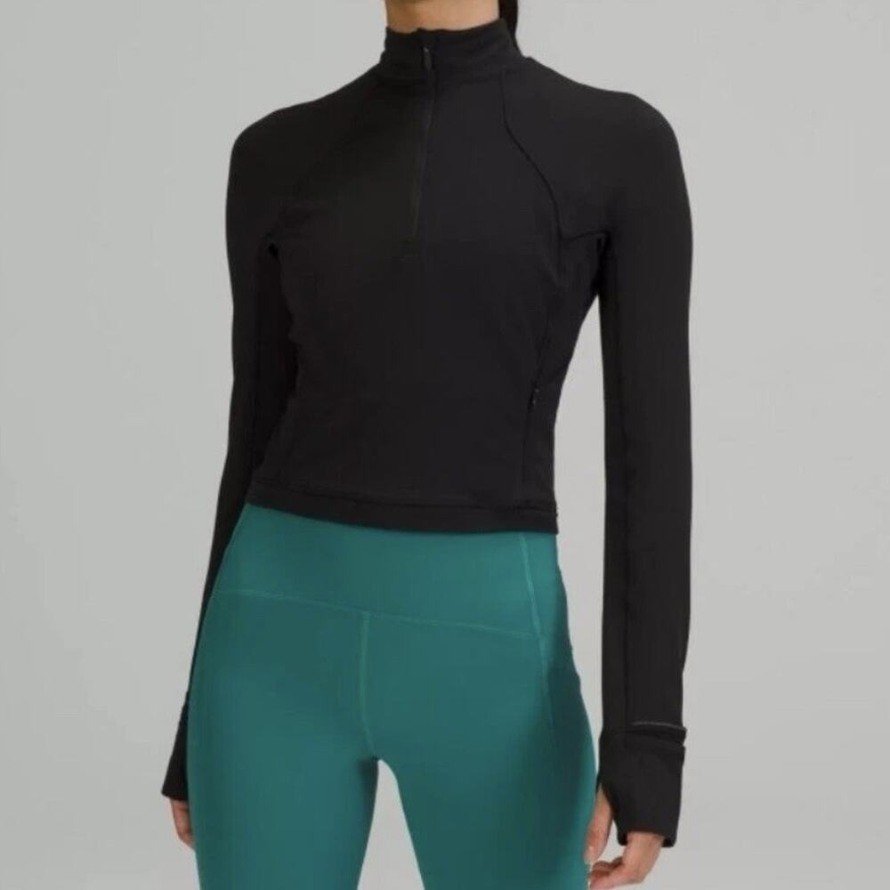 Lululemon It’s Rulu Half Zip Cropped Running Top Black Women’s 4 Stretchy